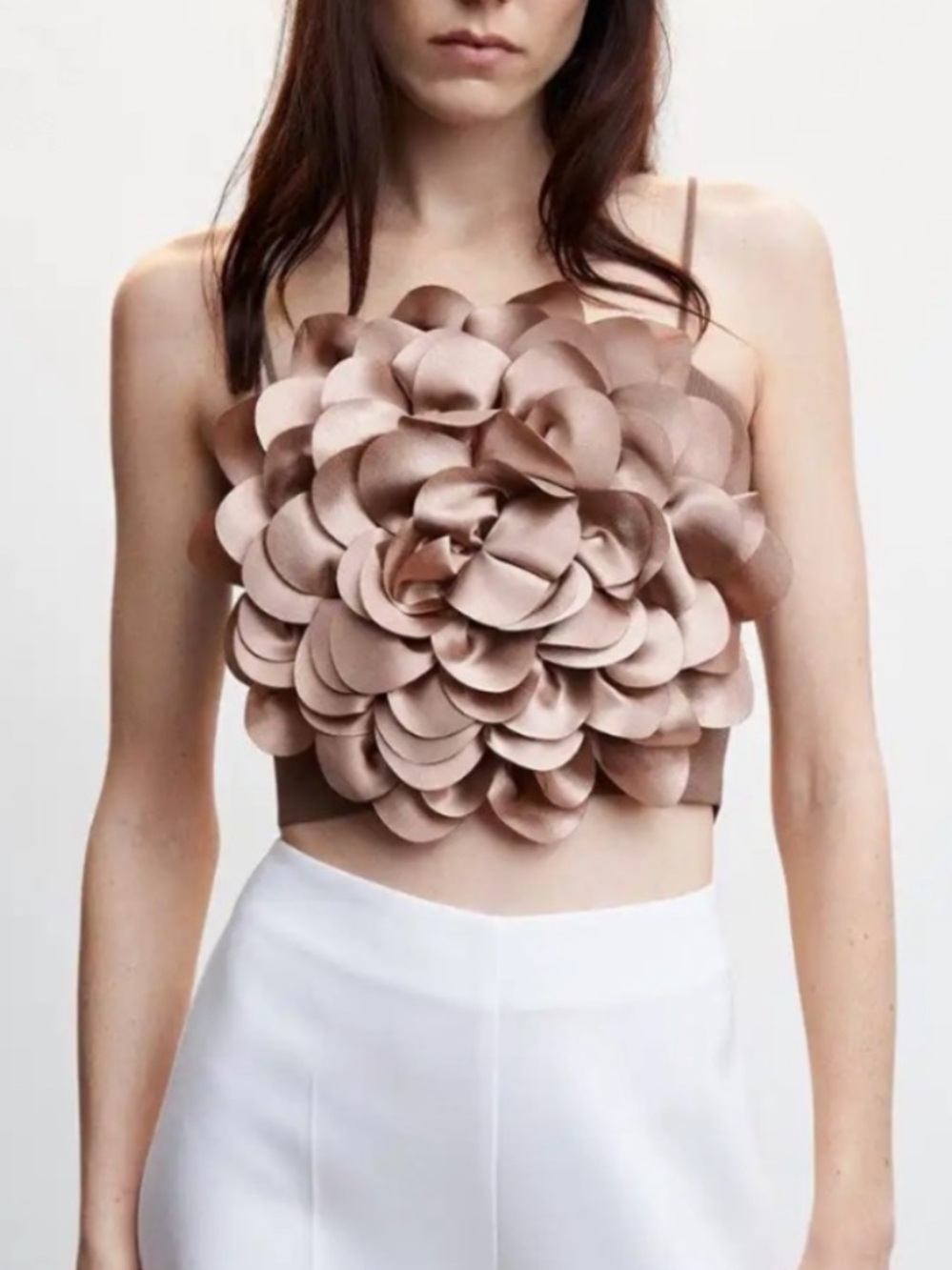 Mango Ribbed Knit Crop Top in Pale Pink